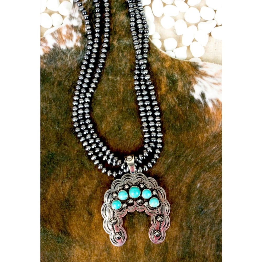 Turquoise Avery Creek Silver Pearl Necklace, new!